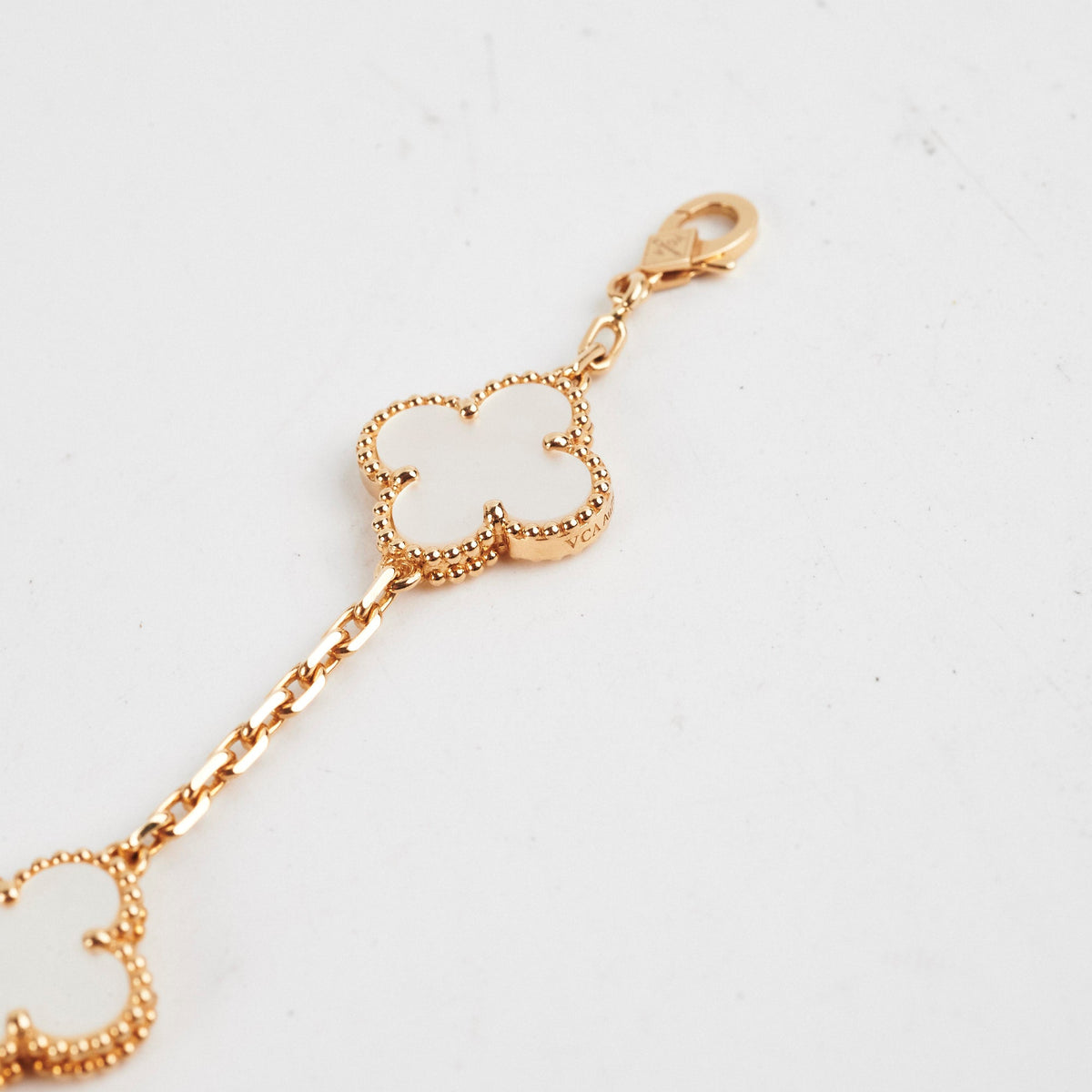 ITEM 22 - Van Cleef & Arpels Vintage Alhambra 5-Motif Yellow Gold, White Mother of Pearl Bracelet - photo 6