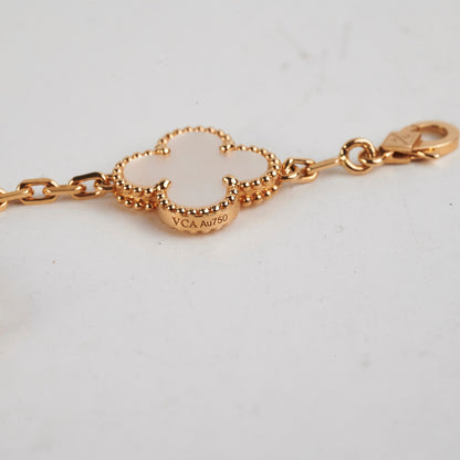 ITEM 22 - Van Cleef & Arpels Vintage Alhambra 5-Motif Yellow Gold, White Mother of Pearl Bracelet - photo 3