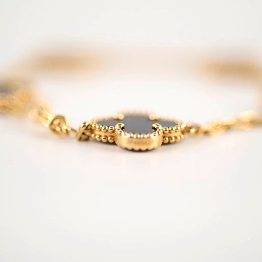 Van Cleef and Arpels Vintage Alhambra 5 Motif Onyx Bracelet - photo 2