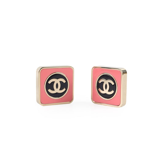 Chanel 23C CC Square Earrings Black/Pink Costume Jewellery - photo 1