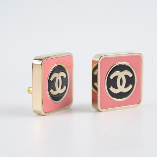 Chanel 23C CC Square Earrings Black/Pink Costume Jewellery - photo 2