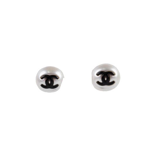 Chanel Black CC Pearl Earrings Costume Jewellery - photo 1