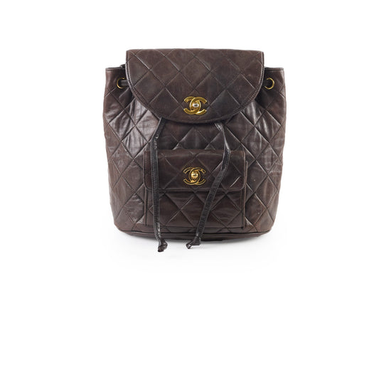 Chanel 24K Vintage Duma Backpack Lambskin Dark Brown - photo 1