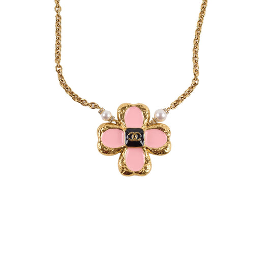 Chanel Gold Camelia Flower Pendant with Pearls Necklace Costume Jewellery - photo 1