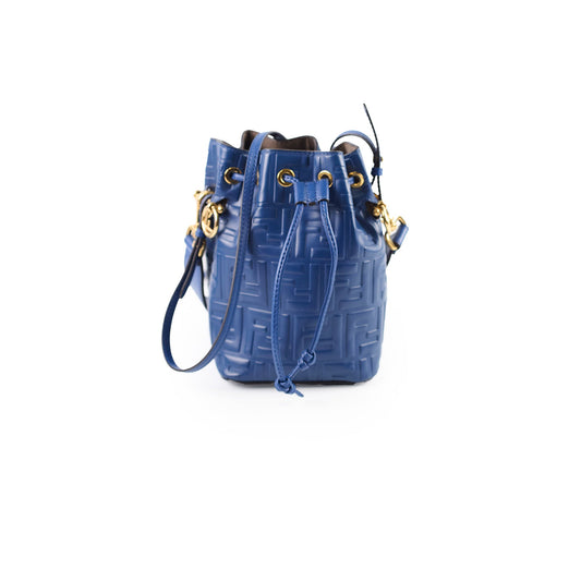 Fendi Mini Mon Tresor Bucket Blue Zucca Embossed Leather - photo 1