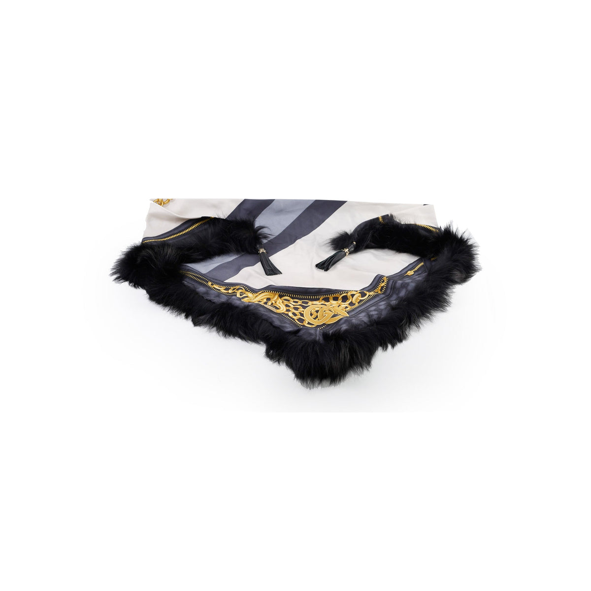 Gucci Silk Triangle, Fox Fur Trim Navy - photo 1