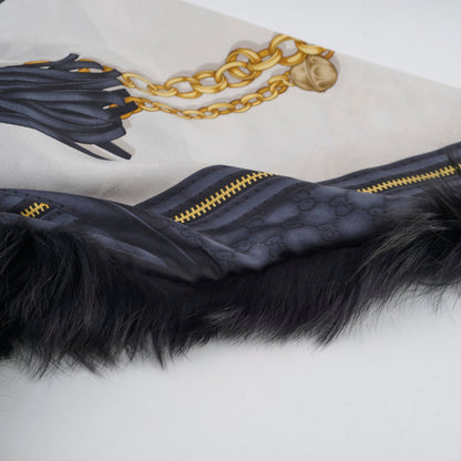 Gucci Silk Triangle, Fox Fur Trim Navy - photo 5