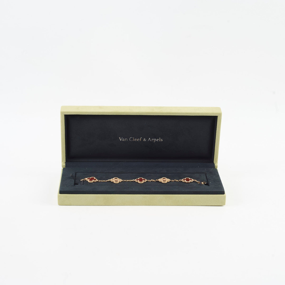 Van Cleef & Arpels 5 Motif Vintage Alhambra Guilloche & Carnelian Bracelet Rose Gold - photo 2