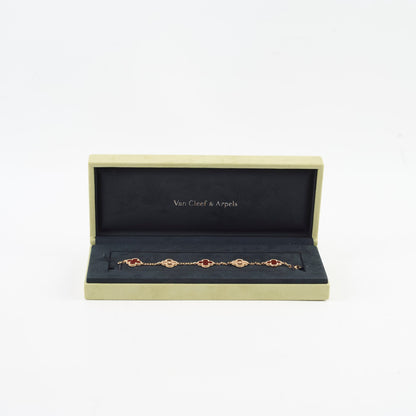 Van Cleef & Arpels 5 Motif Vintage Alhambra Guilloche & Carnelian Bracelet Rose Gold - photo 2