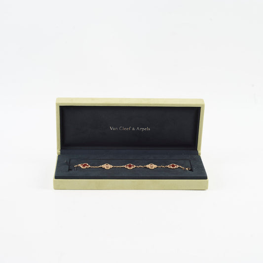 Van Cleef & Arpels 5 Motif Vintage Alhambra Guilloche & Carnelian Bracelet Rose Gold - photo 2