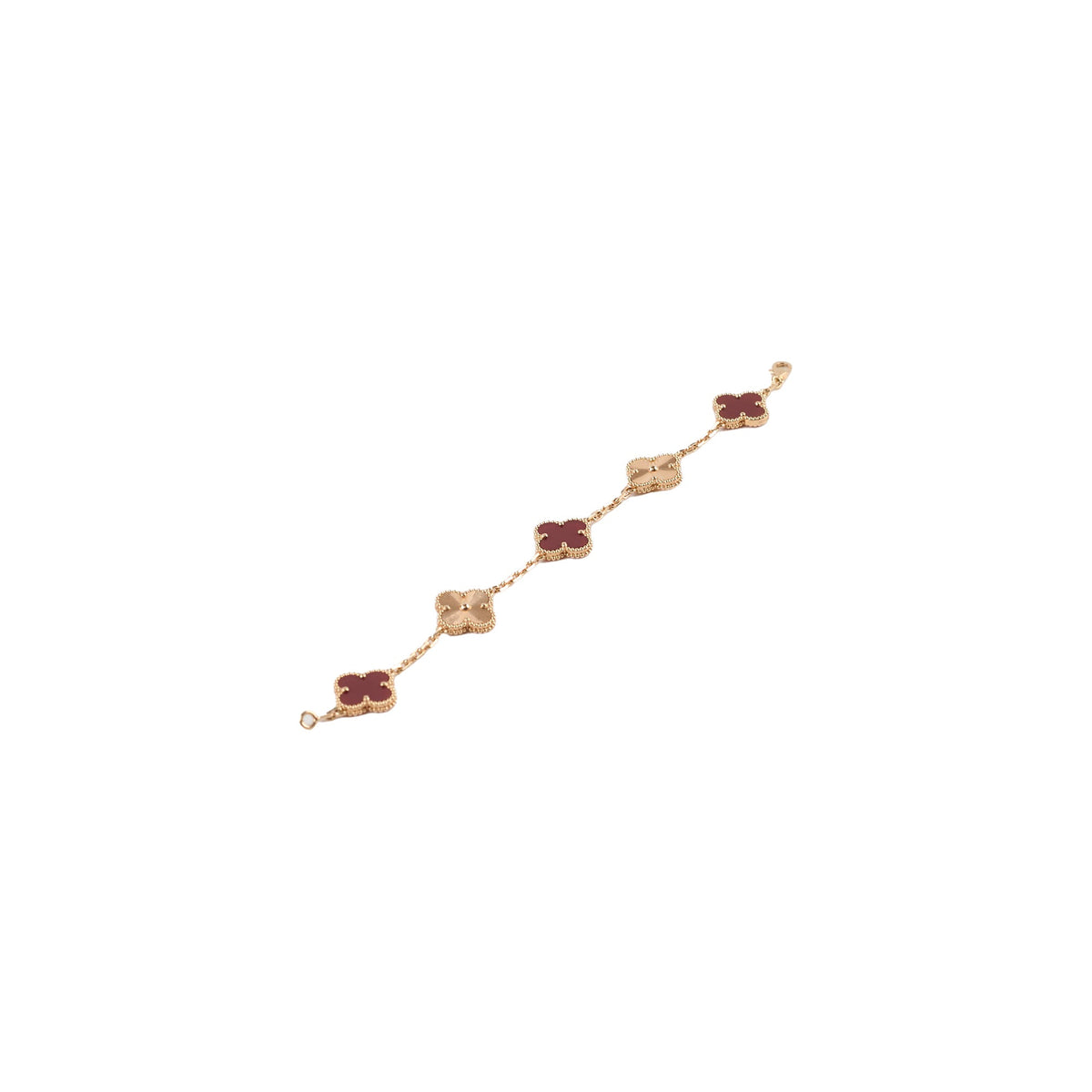 Van Cleef & Arpels 5 Motif Vintage Alhambra Guilloche & Carnelian Bracelet Rose Gold - photo 1