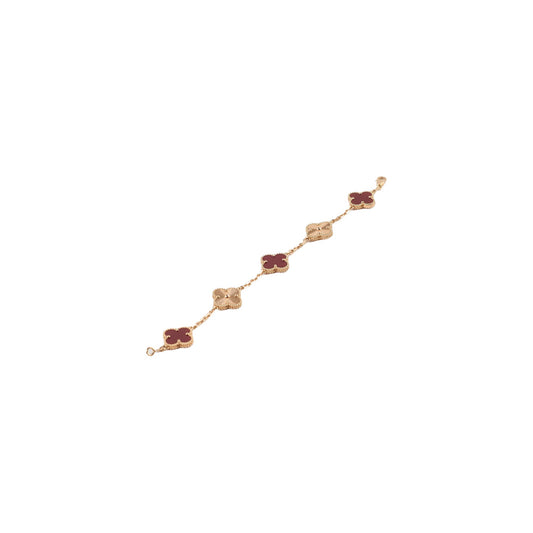 Van Cleef & Arpels 5 Motif Vintage Alhambra Guilloche & Carnelian Bracelet Rose Gold - photo 1