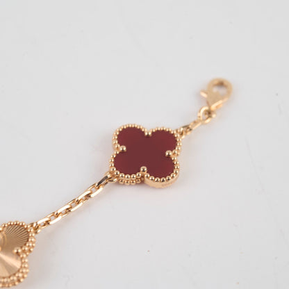 Van Cleef & Arpels 5 Motif Vintage Alhambra Guilloche & Carnelian Bracelet Rose Gold - photo 5