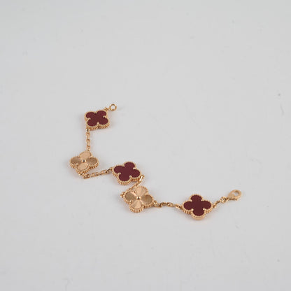 Van Cleef & Arpels 5 Motif Vintage Alhambra Guilloche & Carnelian Bracelet Rose Gold - photo 10