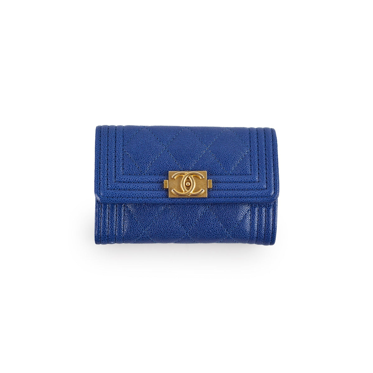 Chanel Boy Card Wallet Blue Caviar - photo 1