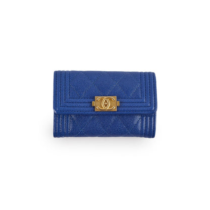 Chanel Boy Card Wallet Blue Caviar - photo 1