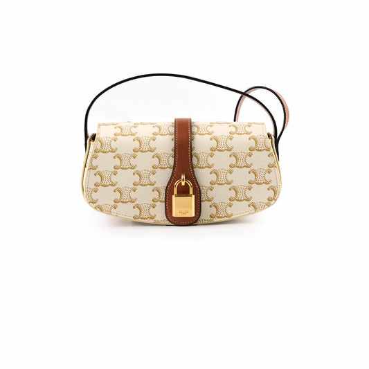 Celine Triomphe Tabou Canvas Clutch with Strap White/Tan - photo 1