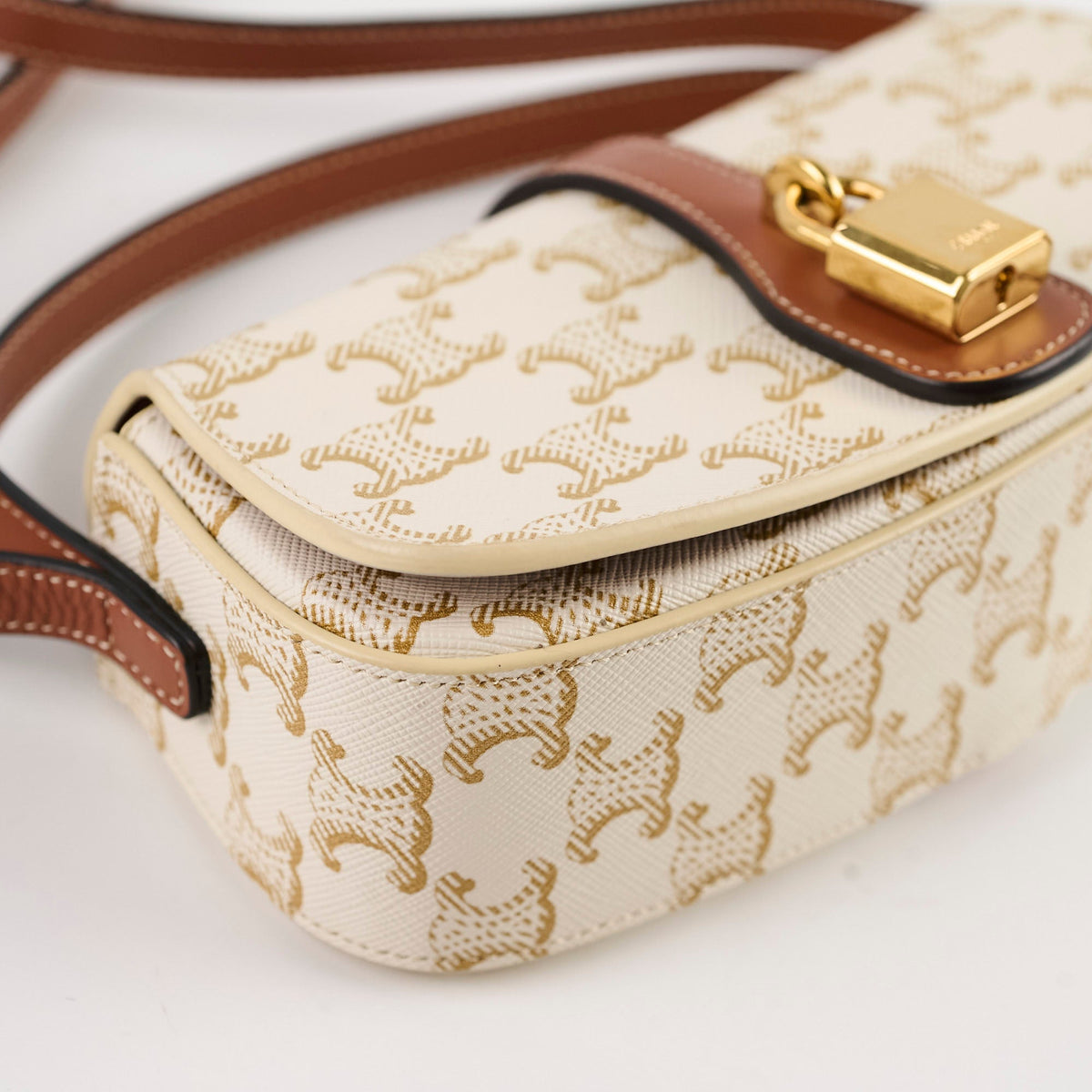 Celine Triomphe Tabou Canvas Clutch with Strap White/Tan - photo 7