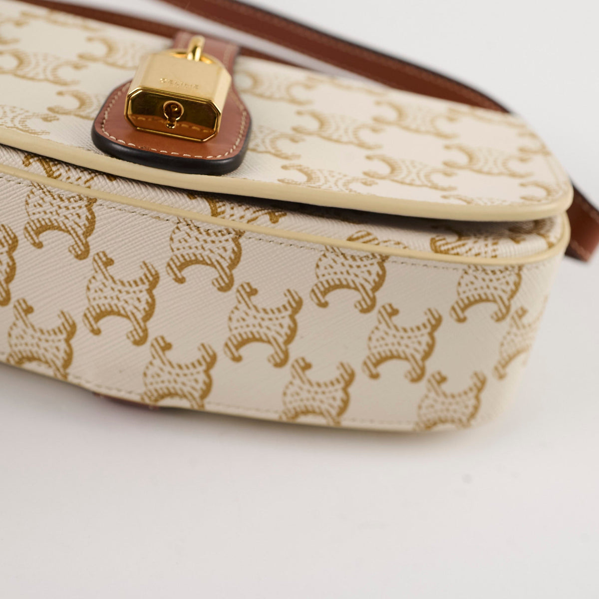 Celine Triomphe Tabou Canvas Clutch with Strap White/Tan - photo 8