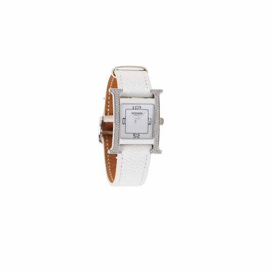Hermes 25mm H Heure Small with Diamonds Blanc - photo 1