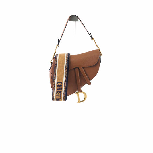Dior Saddle Medium Caramel Brown with Guitar Strap - photo 1