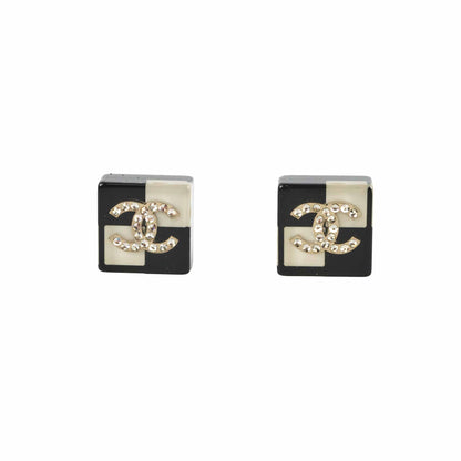 Chanel Black/White Checkerboard Stud Earrings - photo 1