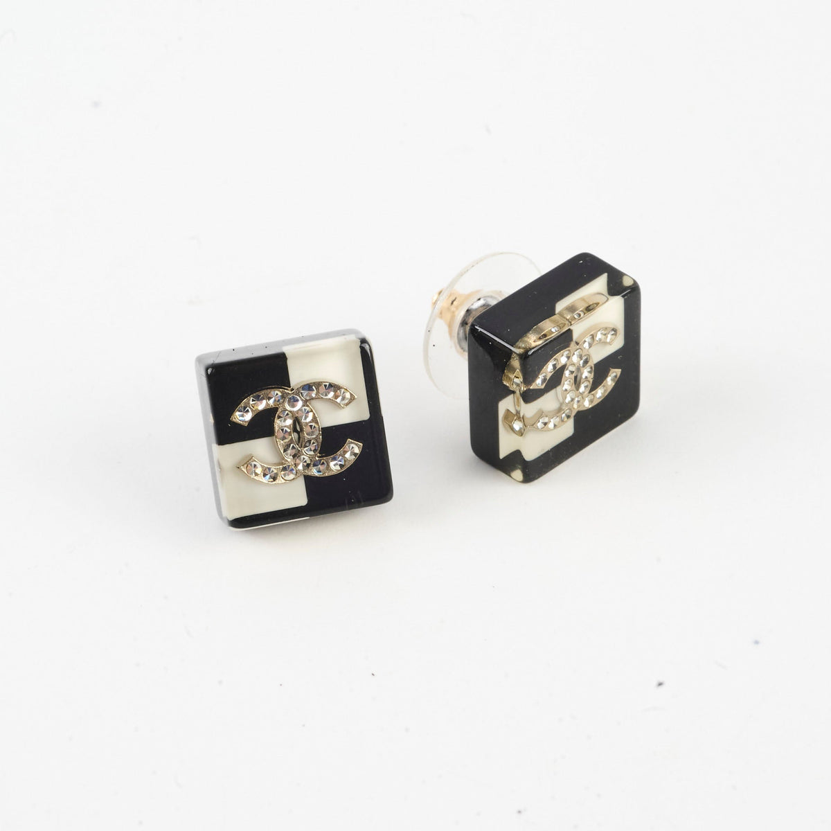 Chanel Black/White Checkerboard Stud Earrings - photo 2