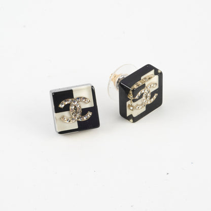 Chanel Black/White Checkerboard Stud Earrings - photo 2