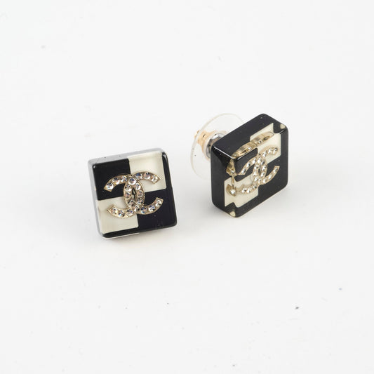 Chanel Black/White Checkerboard Stud Earrings - photo 2
