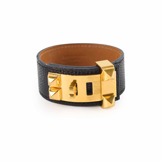 Hermes Collier de Chien 24 Lizard Black Bracelet T2 - photo 1