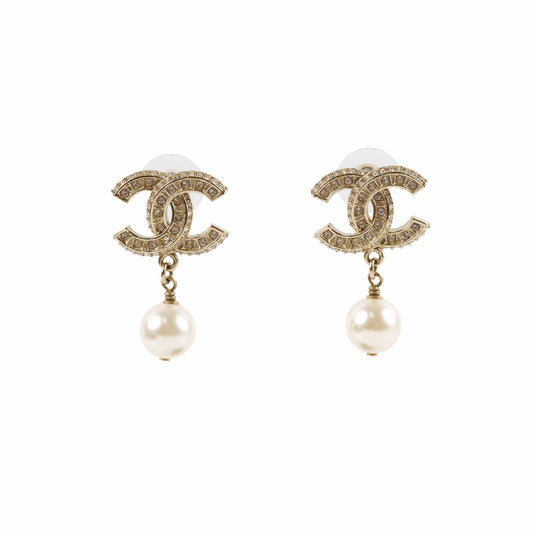 Chanel CC Pearl Drop Earrings Light Gold Costume Jewellery - photo 1