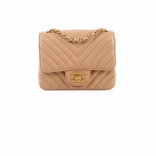 Chanel Caviar Mini Square Chevron Beige - photo 1