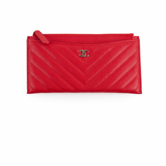 Chanel Chevron Long Zipped Wallet / Card Holder Caviar Red - photo 1