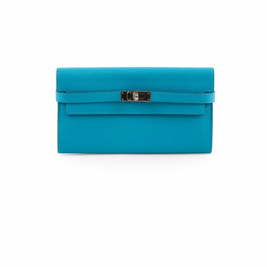 Hermes Kelly Long Wallet Turquoise Blue- T Stamp - photo 1
