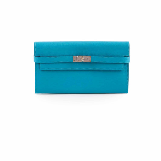 Hermes Kelly Long Wallet Turquoise Blue- T Stamp - photo 2