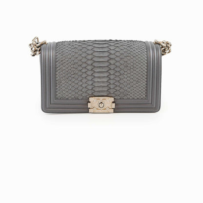 Chanel Boy Old Medium Grey Python (20 Series) - photo 1