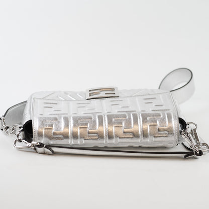 Fendi Medium Baguette FF Metalic Leather Flap Silver - photo 5