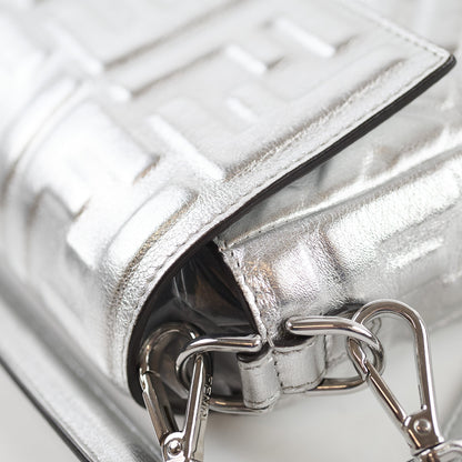 Fendi Medium Baguette FF Metalic Leather Flap Silver - photo 6
