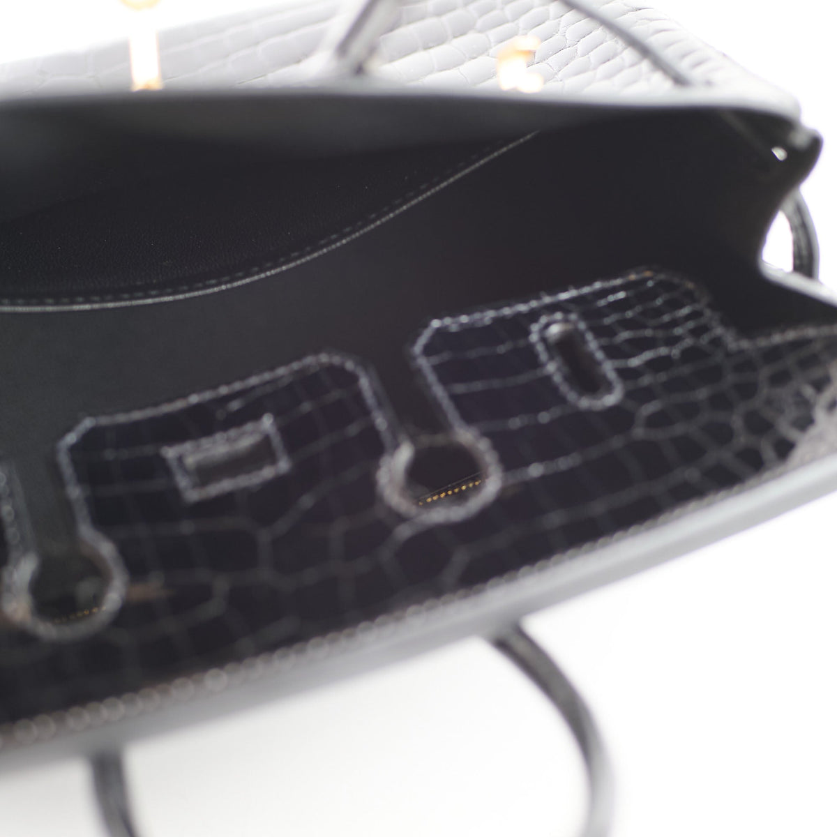 Hermes Shiny Black Croc Porosus Birkin 25 - Z Stamp - photo 6