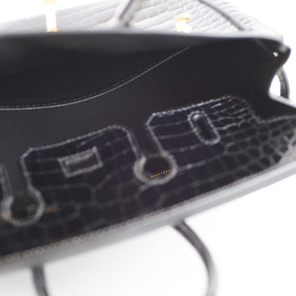 Hermes Shiny Black Croc Porosus Birkin 25 - Z Stamp - photo 6