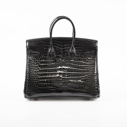 Hermes Shiny Black Croc Porosus Birkin 25 - Z Stamp - photo 2