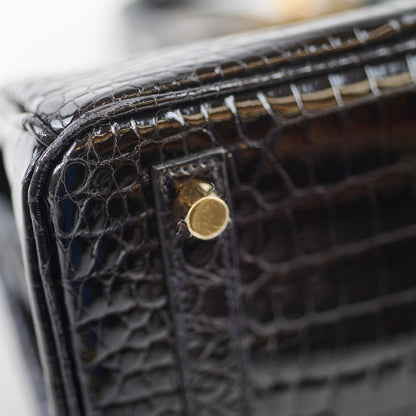 Hermes Shiny Black Croc Porosus Birkin 25 - Z Stamp - photo 9