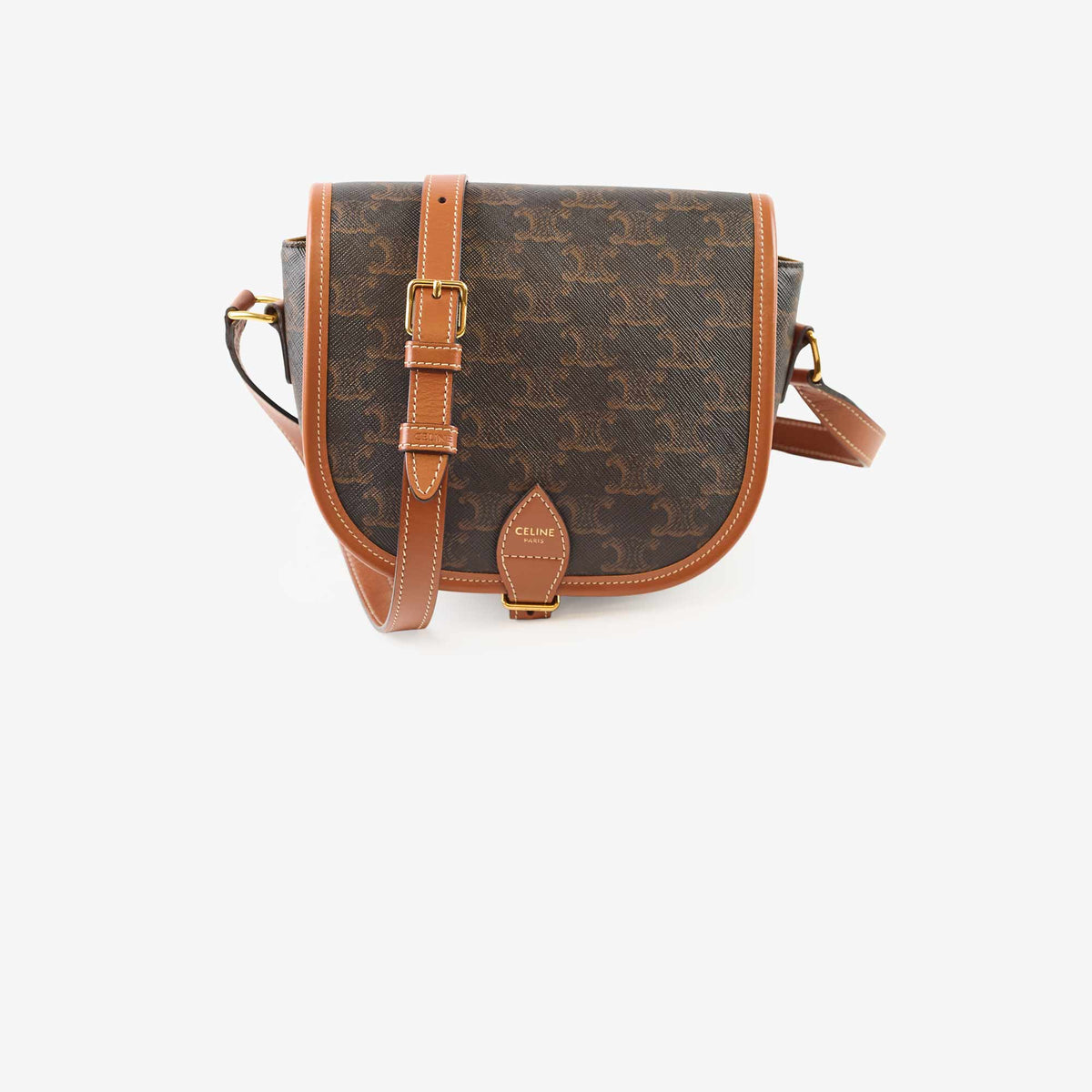 Celine Triomphe Medium Folco Crossbody Tan Brown - photo 1