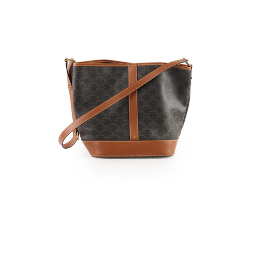 Celine Triomphe Canvas Calfskin Medium Bucket Bag Tan - photo 1