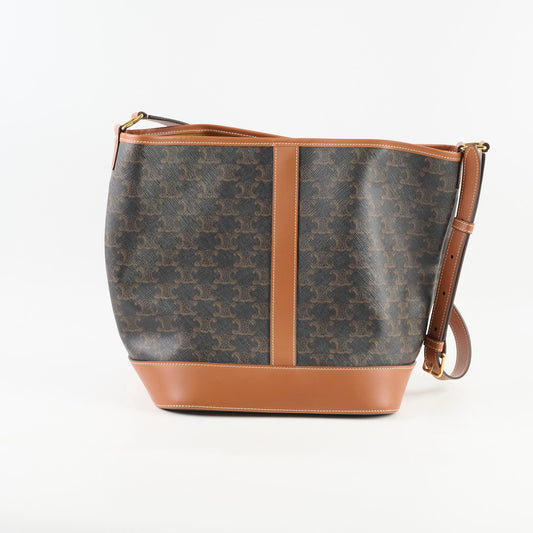 Celine Triomphe Canvas Calfskin Medium Bucket Bag Tan - photo 2