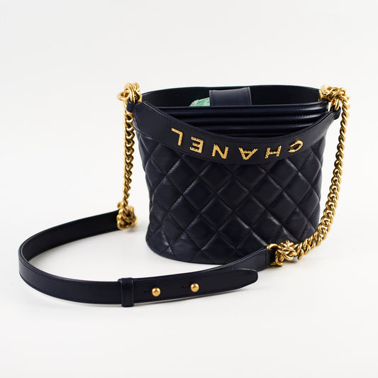 Chanel Boy 20B Lambskin Bucket Bag Navy 30 Series - photo 2