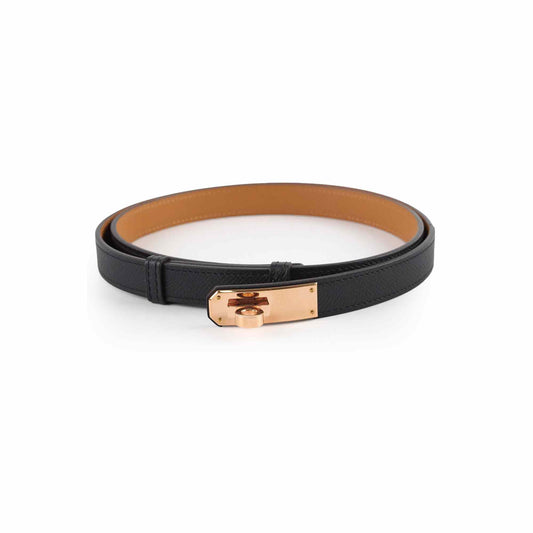 Hermes Kelly 18 Adjustable Belt Noir with Rose Gold - B Stamp - photo 1
