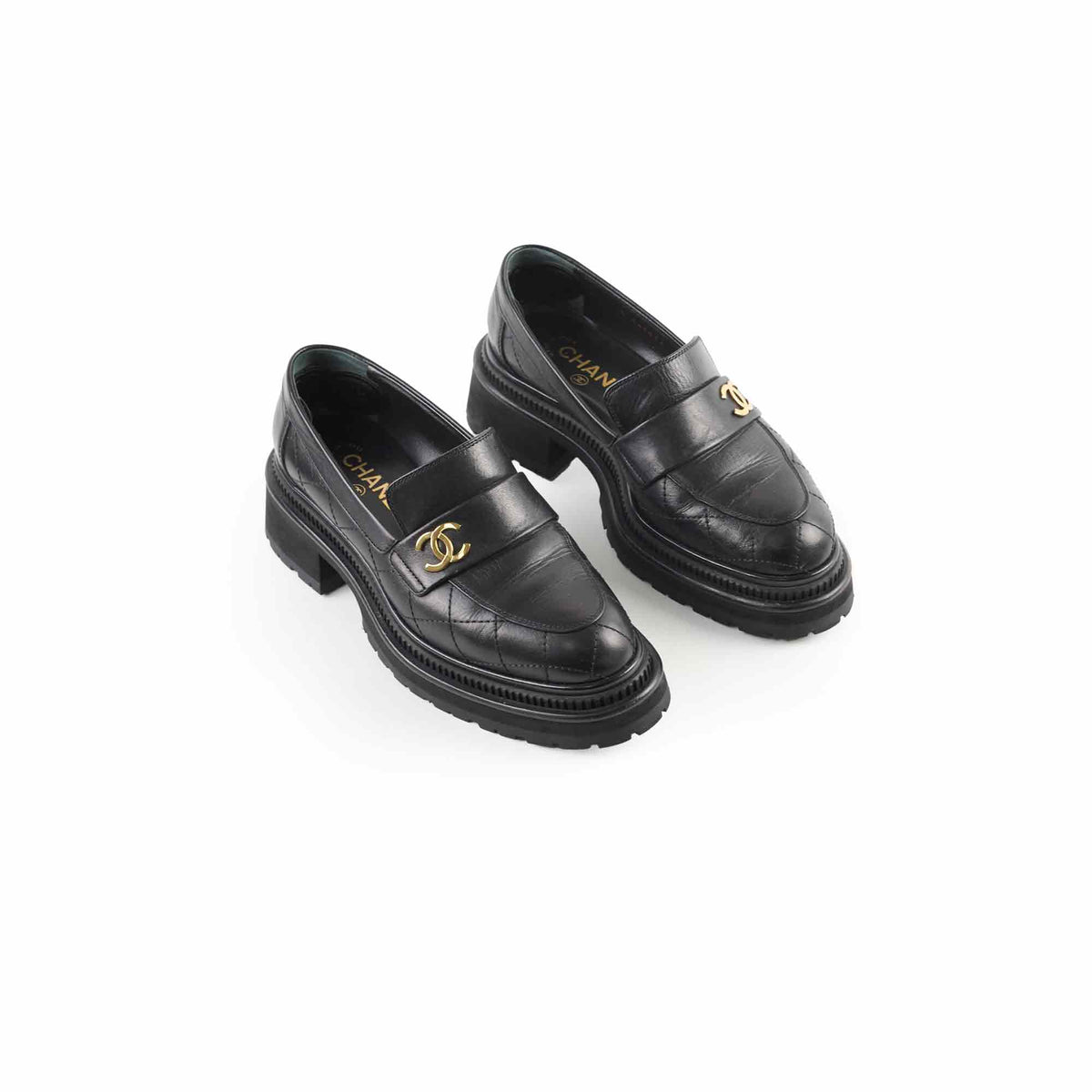 Chanel Platform Loafers Lambskin Black - Size 37C - photo 1