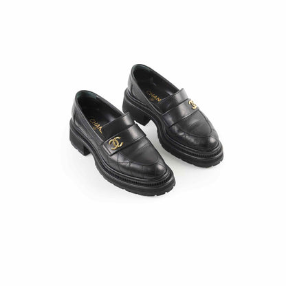 Chanel Platform Loafers Lambskin Black - Size 37C - photo 1