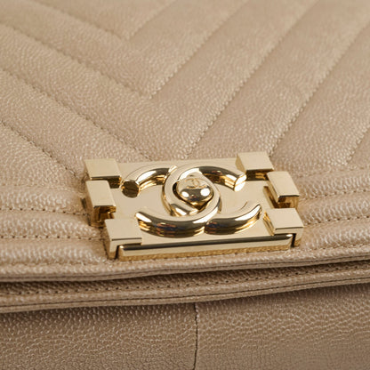 Chanel Medium Boy Caviar Champagne Gold - photo 13